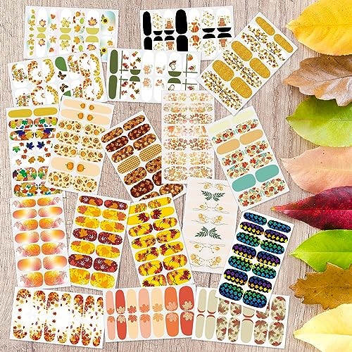 20 Sheets 280 Pieces Fall Nail Stickers Full Nail Polish Fall Maple Leaf-1