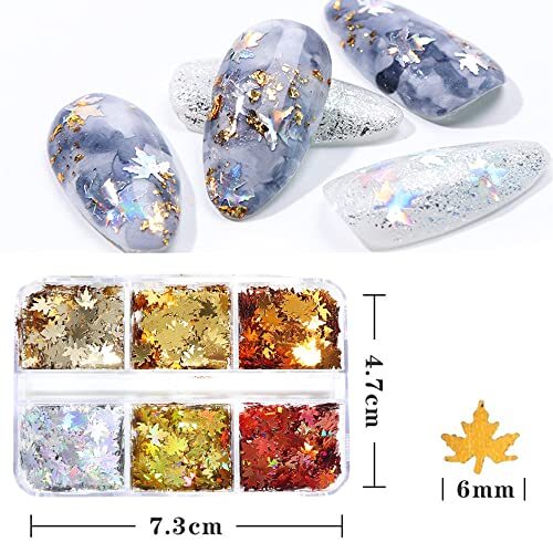 Maple Leaf Nail Glitter Sequins 3D Holographic Fall Leaves Nail Art Flakes 6 B