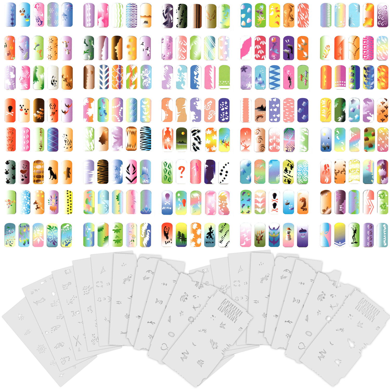 300 Airbrush Nail Art STENCIL DESIGNS Set 9 – 20 Template Sheets Kit Brush Paint