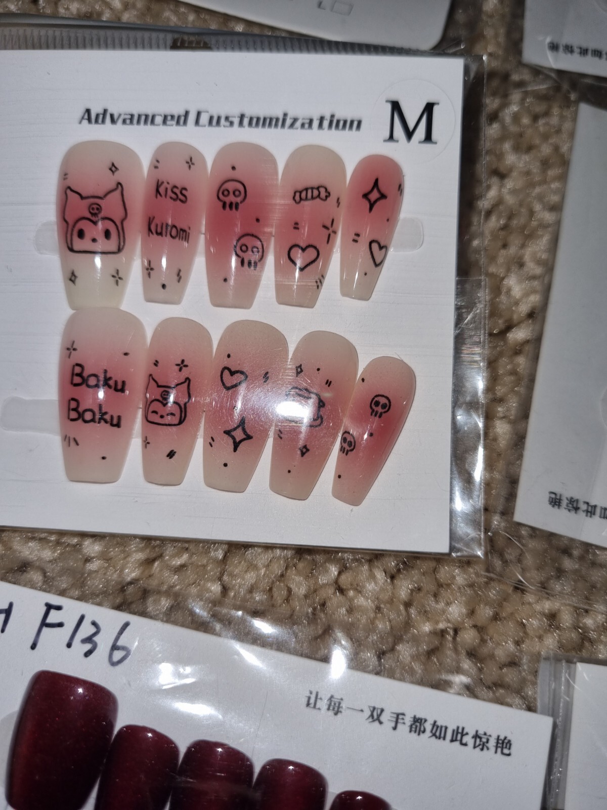 Bundle Of 22 Medium Size Press-on Nail Art Kit Hello Kitty Lotso Kuromi