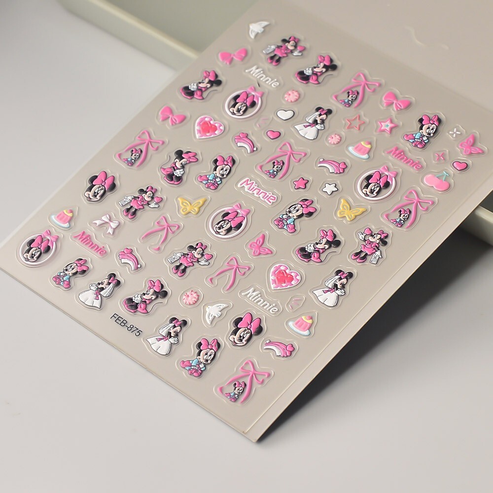 NAIL ART 5D Pink Bowknot Bow Minnie Star Nail Stickers Self Adhesive FEB875 NH23