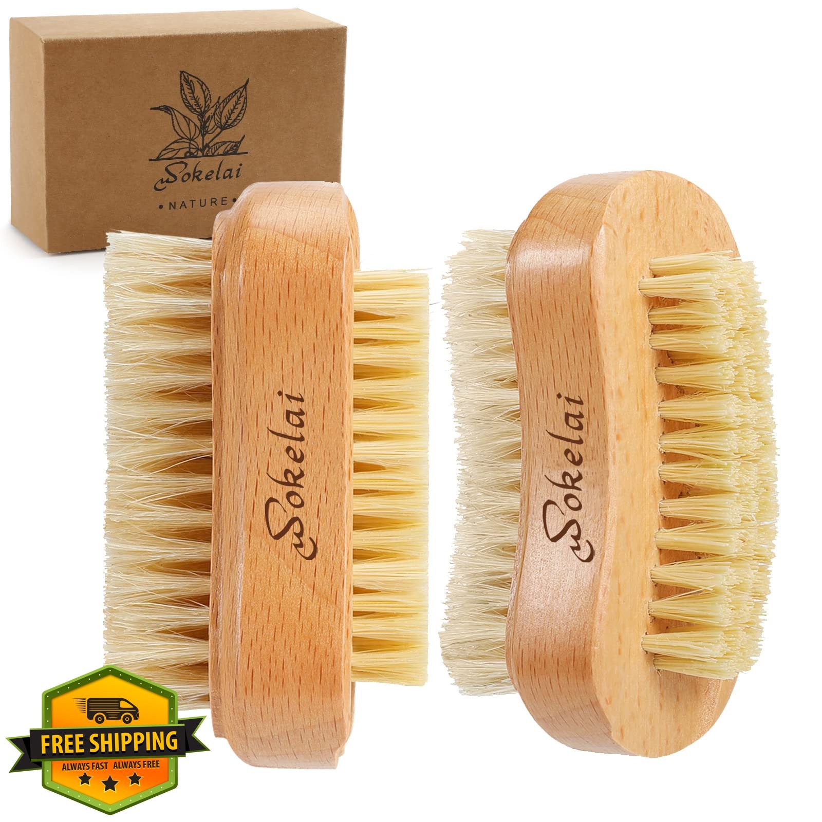wokelai Nail Brush 2 Pcs Natural Wood Color