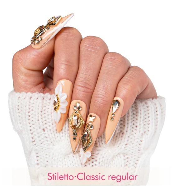 Lovful – White Jasmine Handmade Nails H241 (S) – Stiletto Midlength