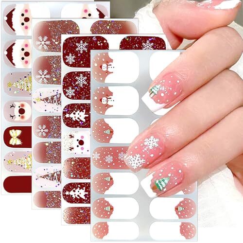 Christmas Gel Nail Stickers Glitter Snowflakes Nail Christmas Full Nail Wraps-4