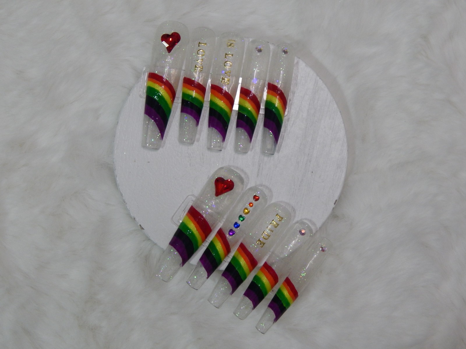 Luxury Handmade Press-On Nails I Reusable I Glow Love is Love I Coffin Shape 3XL