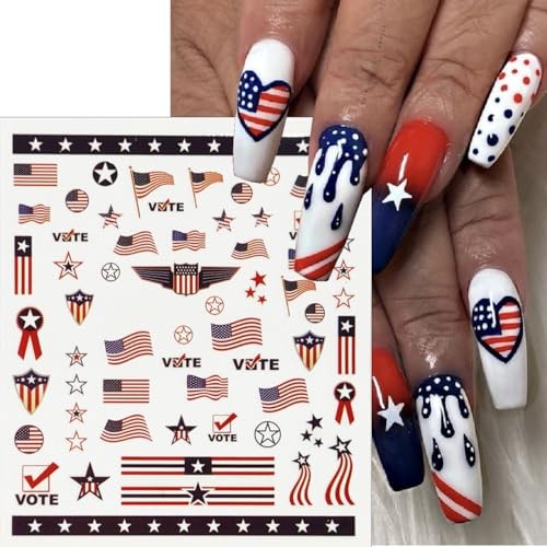 Cute Patriotic Nail Art Stickers 3D Self Adhesive 4th of 4th of July Stickers-3