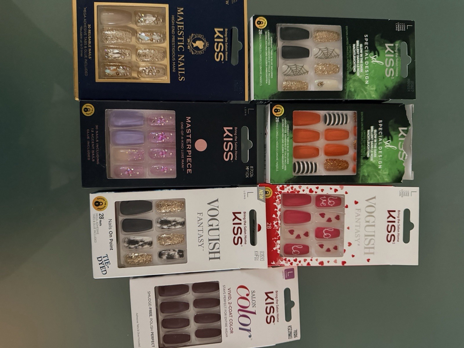 22 Kiss Glue-On Nails Lot Jelly Fantasy, Gel Fantasy, Glam Fantasy Long Med.
