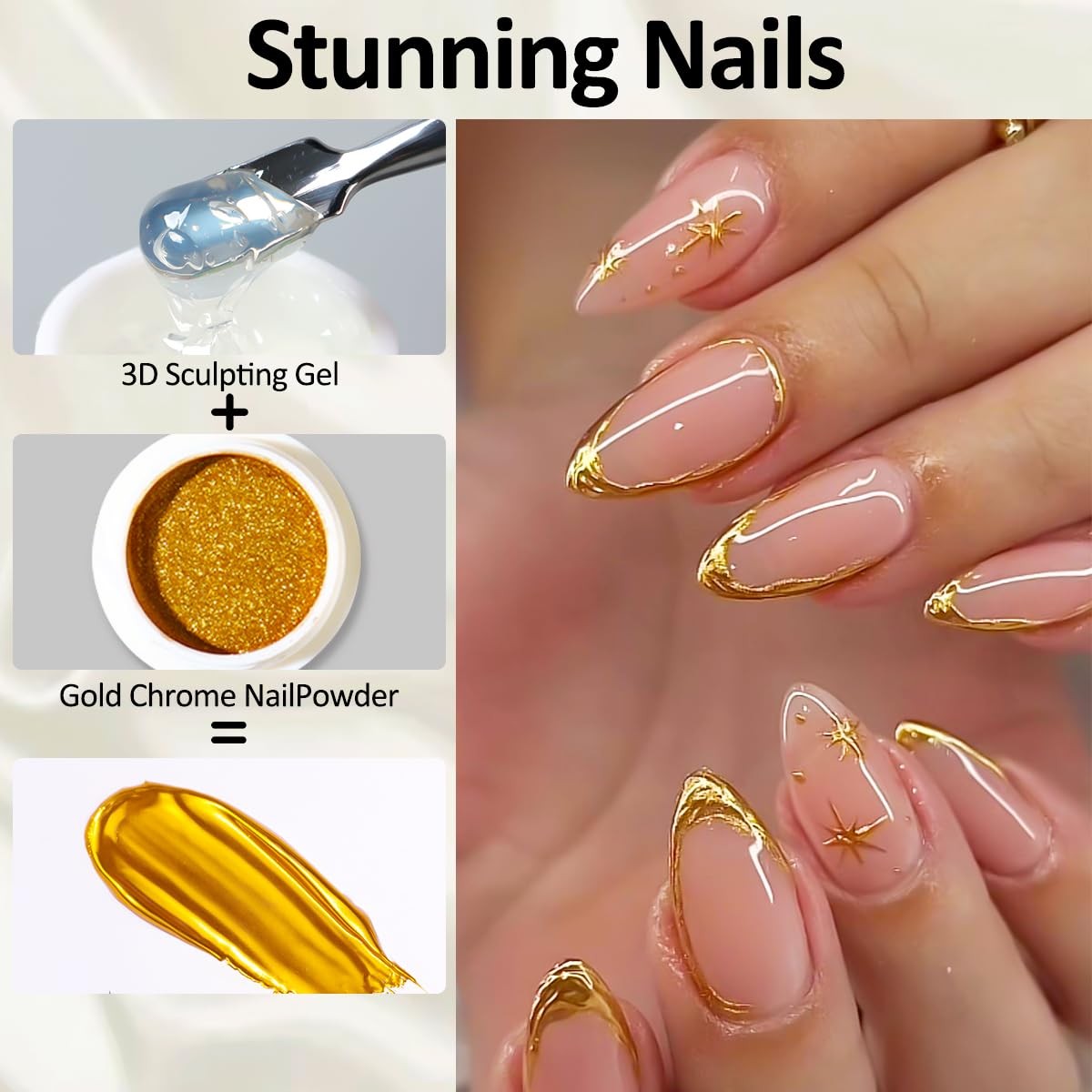 3D Nail Kit, Semi-solid Sculpting for Rubbing Chrome Nail , Sticking Rhinesto…
