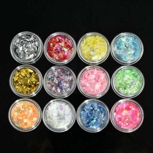 12Colors Acrylic Art Ice Shell Mylar Manicure Glitter Paper Decoration Foil Nail