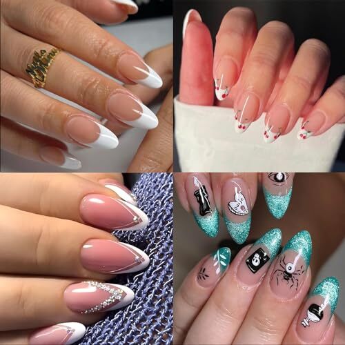 240pcs Almond Nail Tips Clear Full Cover Medium Length Short Medium Almond