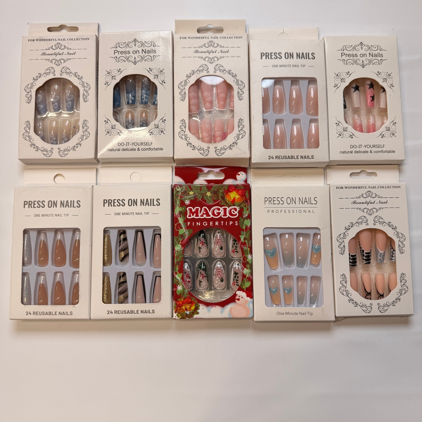 Lot of 10 Pack of 24 New False Press On Nails Assorted Designs and Colors №N11