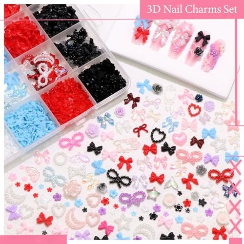 Bow Nail Charms Set 6 Colors Assorted 3D Charms for Nails Multiple Colorful