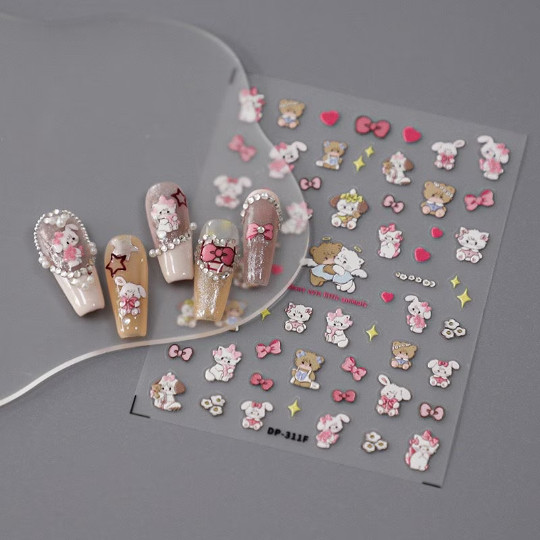 5D Cartoon Nail Stickers, Ribbit Nail Decals, Bear Nail Stickers (319)