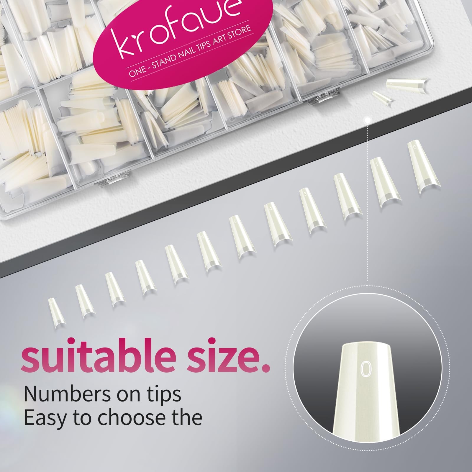krofaue Natural Acrylic Nail Tips Square 600PCS Half Cover Coffin False Nail…