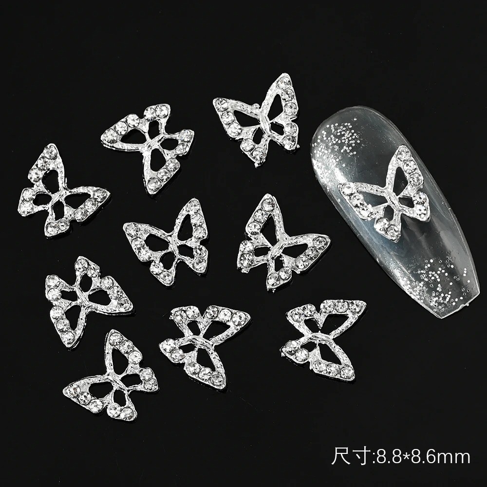 10pcs 3D Nail Art Jewelry Charms Crystal Butterfly Nail Tips Decorations