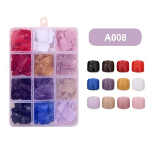 12packs 288pcs Press On Toenails Square Fake Short Solid Color Toenails B005