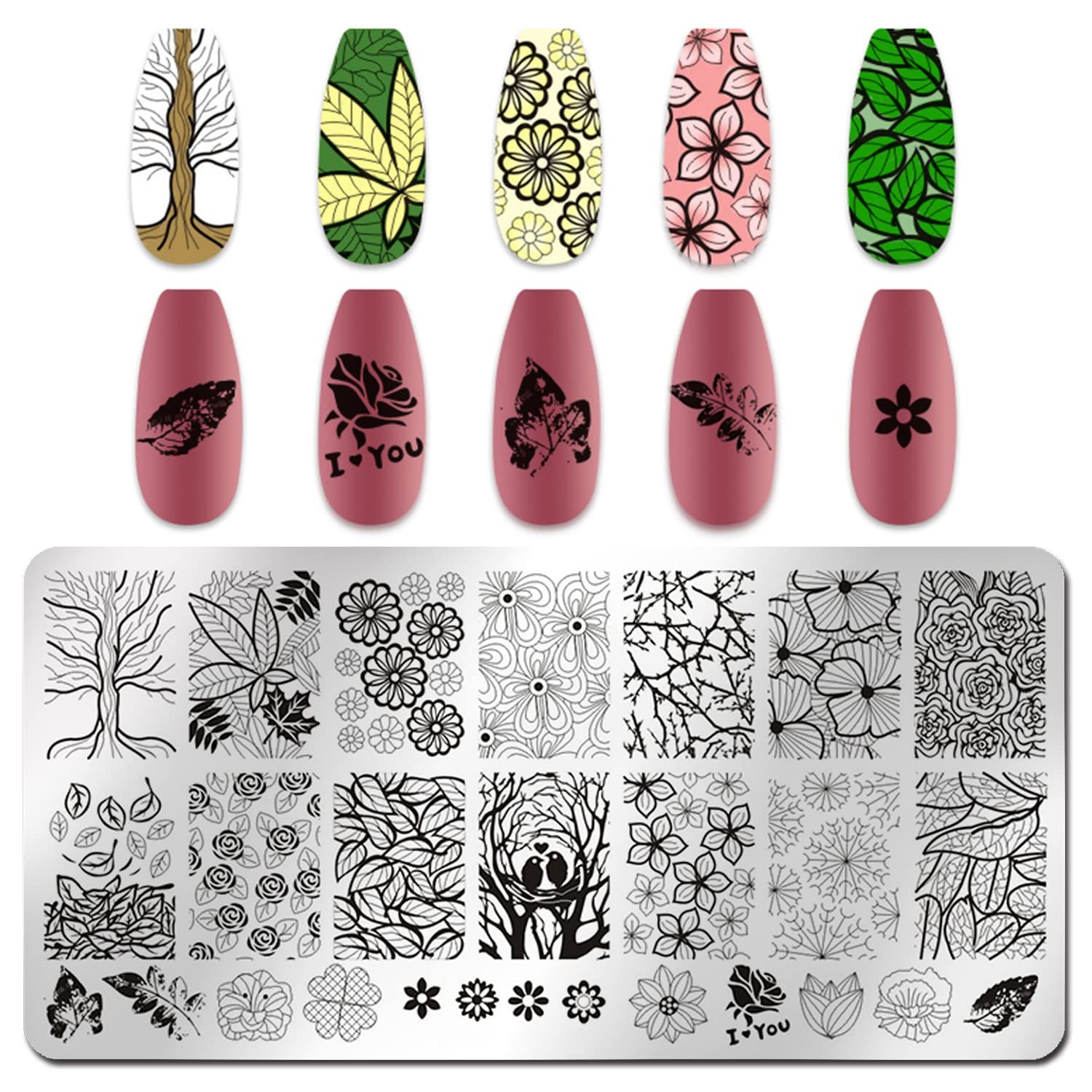 6pcs Flower Nail Stamping Plates – Mix Size Spring Summer Flowers Leaves Nail…