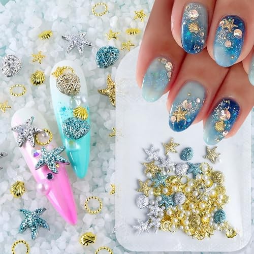 Summer Nail Art Rhinestones,Shiny Shell Starfish Nail Shell Starfish Style 1
