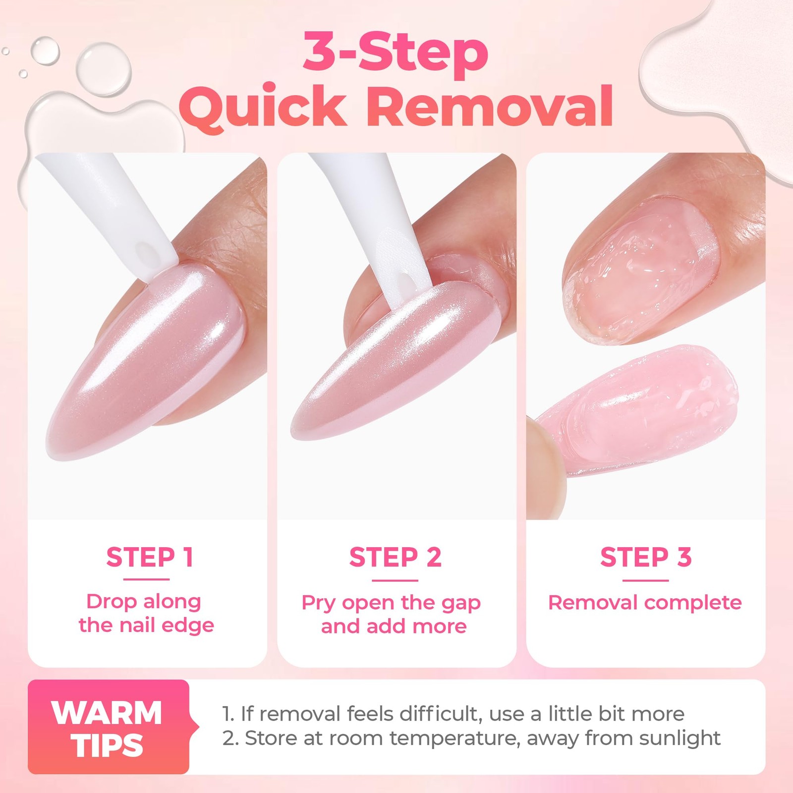 UNA GELLA Nail Glue Remover for Press On Nails 10ml 2Pcs, Acetone Free Clear