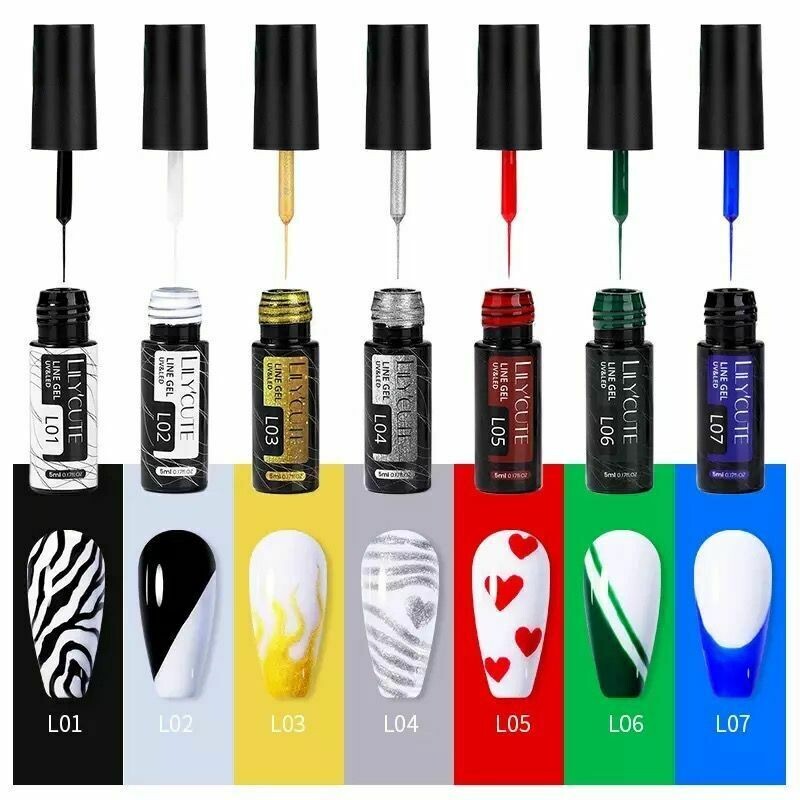 LILYCUTE Metallic Liner Nail Gel Polish Solid Colours Glitter Art Pen Painting