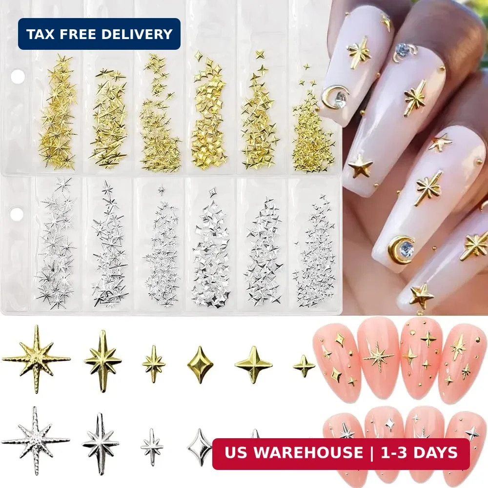 Nail Charms, 400 PCS Star Nail Art Charms for Acrylic Nails Gold Silver Metallic