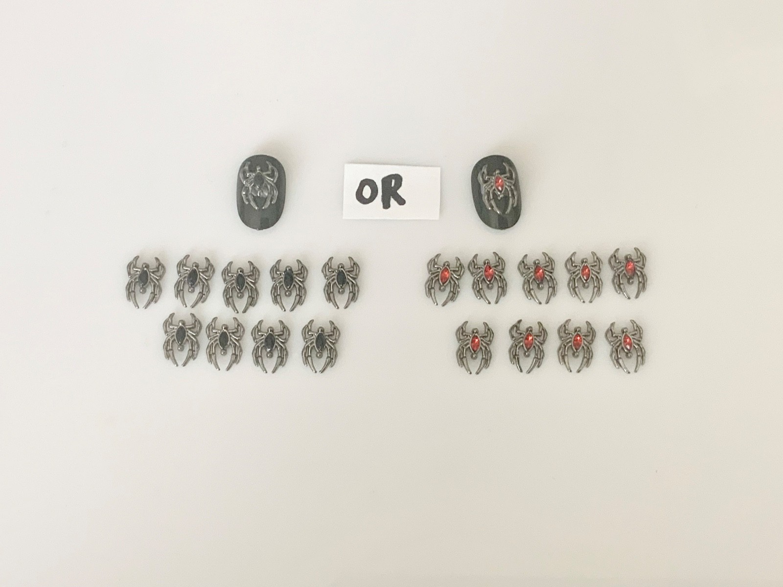 Spider Insect Bite Nail Art Charms Silver Accessory Dark Goth Red Black Crystal