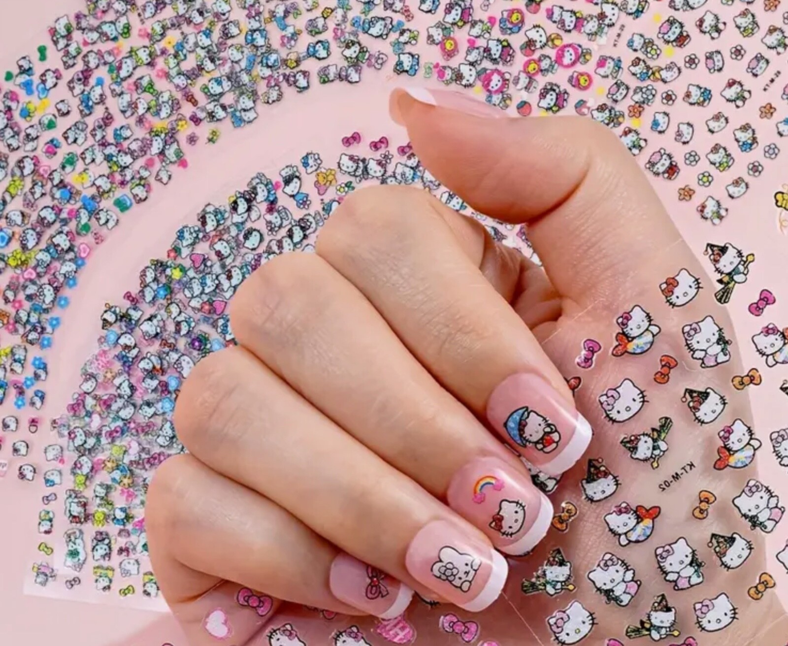 3 sheets Hello Kitty Nail Art Stickers Decals Bows Shimmer Glitter Party Favor
