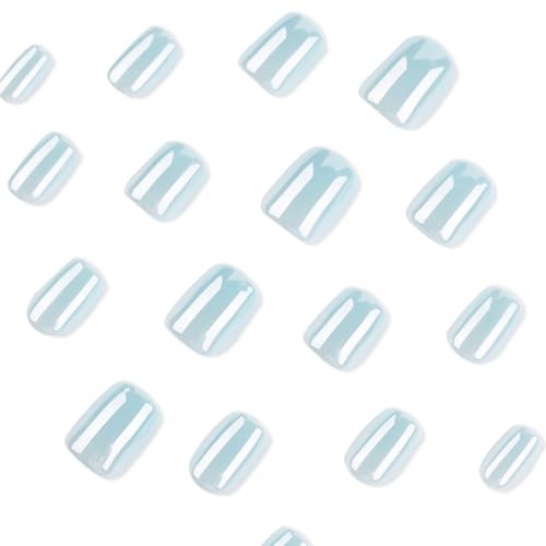 Light Blue Nail Press ons – Short Square Square Nails – Glossy Style03