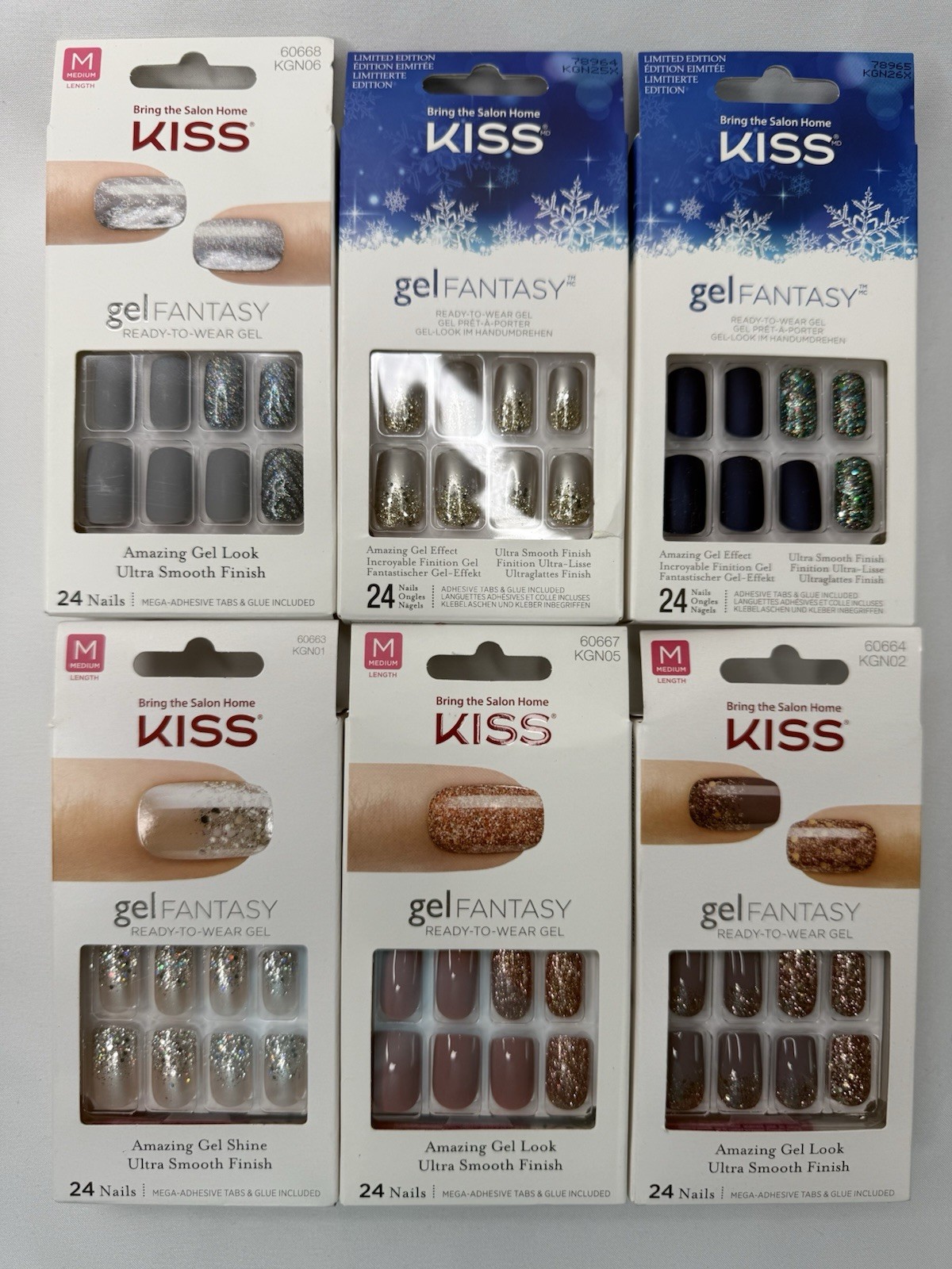 KISS GEL FANTASY NAILS PACK OF X6 MEDIUM LENGTH READY TO WEAR HOLIDAY CHRISTMAS