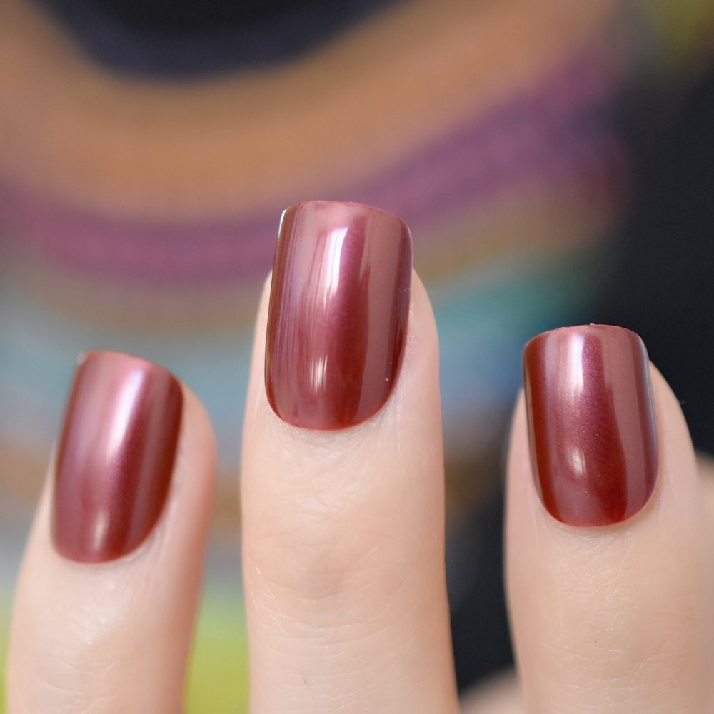 Short Press on Nails Square Wine Red Fake Nails Petite