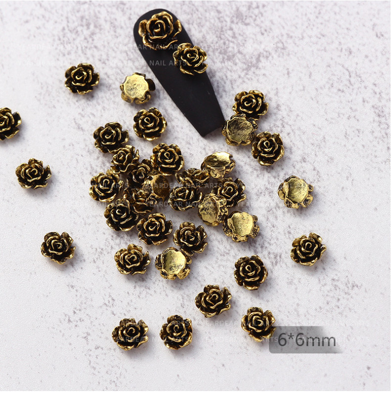 10pcs Silver Gold Rose Alloy Flowers Charms Nail Art Jewelry Décor NH9