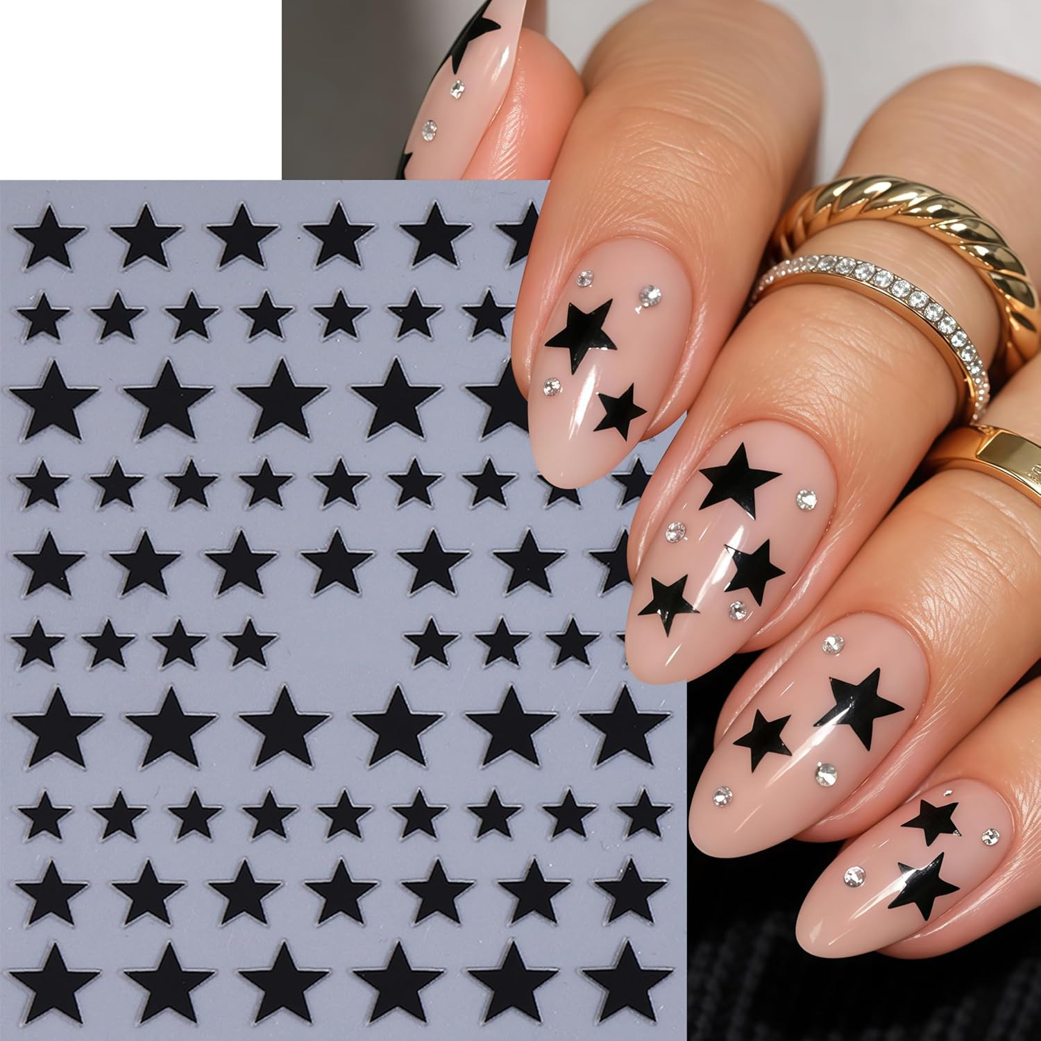 10 Sheets Y2K Star Nail Art Stickers 4Th of July Nail Decals Gold Silver Black W