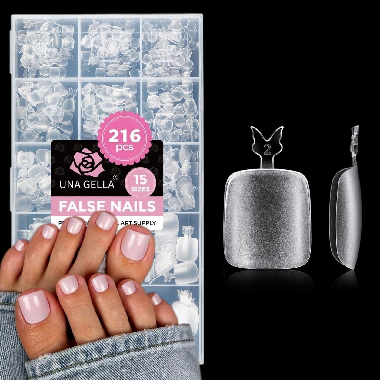 Professional Quality 216 Pcs Square Round Gel Toe Nail Extensions – Long-lasting