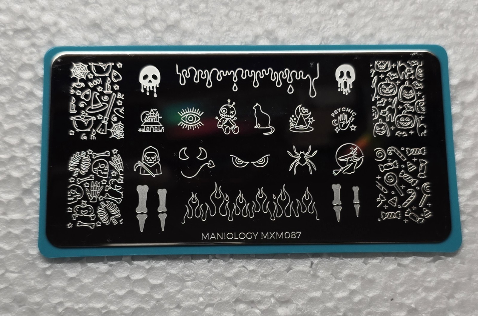 Electro-Cute: Fright Lights MXM087 Nail Stamping Plate Fire Flames Bones Slime