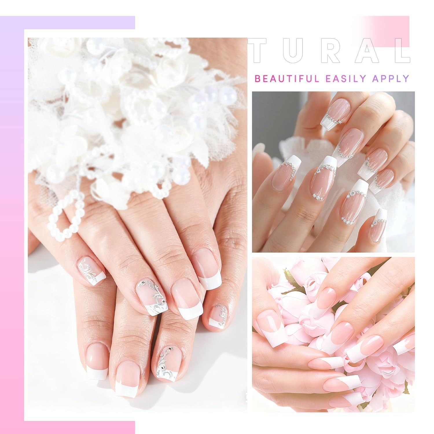 120 PCS Acrylic White Short French Nail Tips 12 Sizes False Press On Nails Women
