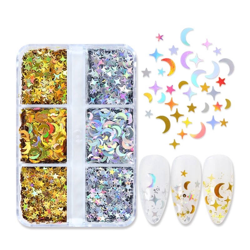 Moon Star Glitter For Epoxy Resin Mold Filling Paper Material Gold Silver Color