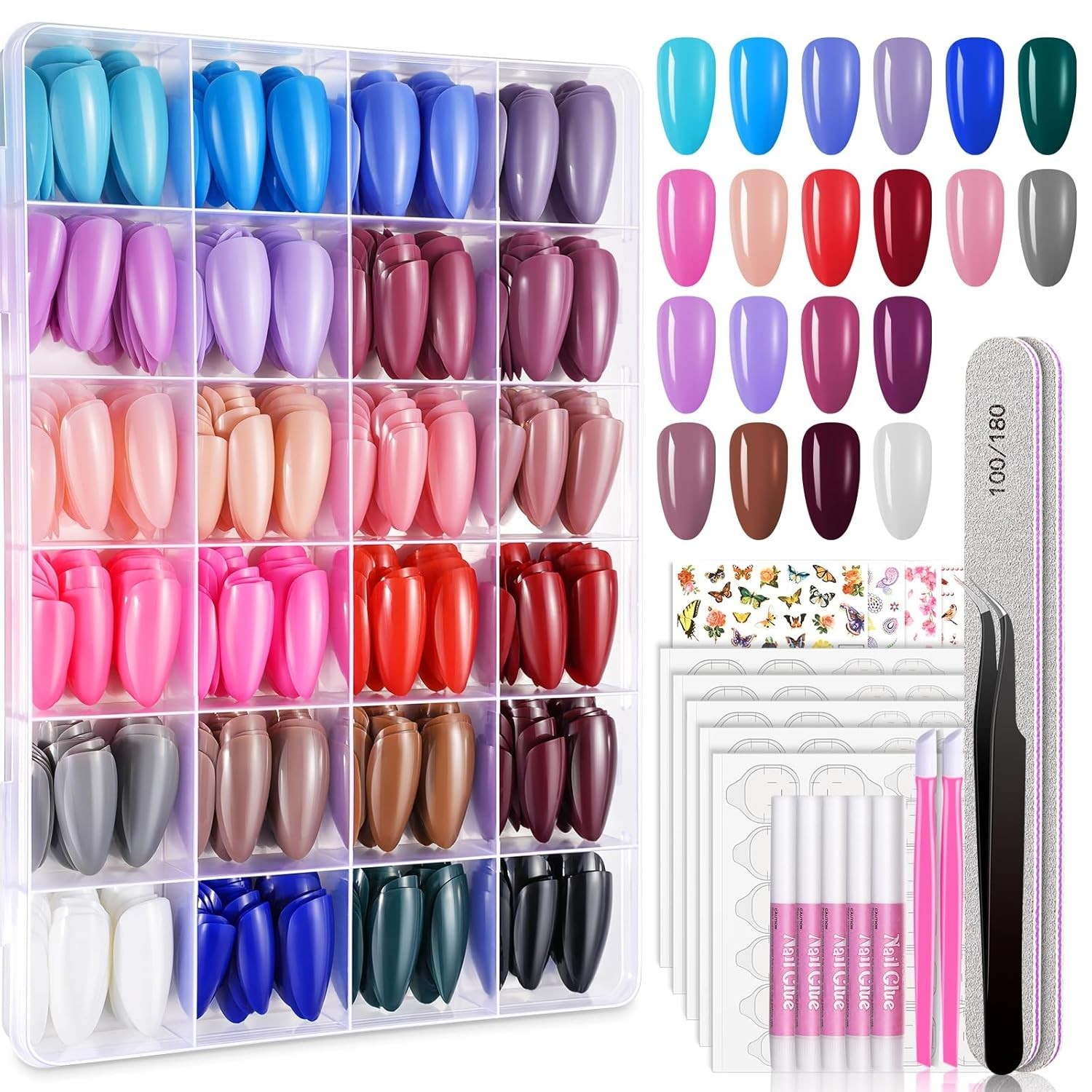TsMADDTs Press On Nails Almond, 24 Colors 720 pcs Short Fake Nails for Women