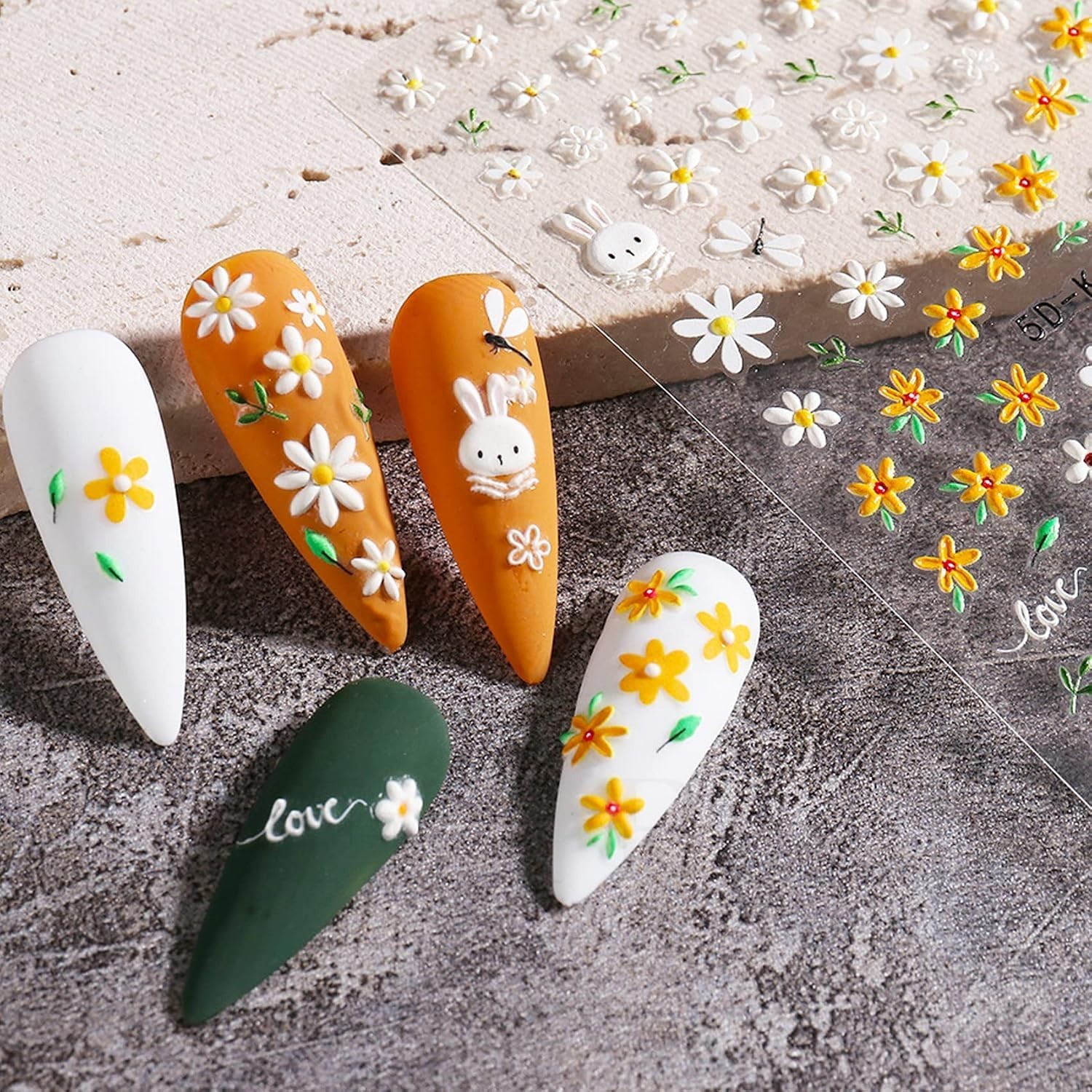 Vibrant 5D Flower Nail Decals for Creative DIY Art – Three Self-Adhesive Sheets