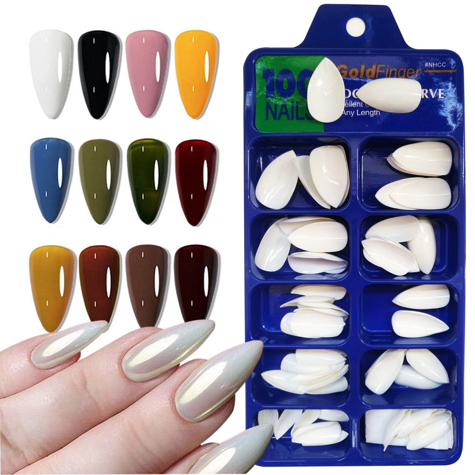 Short Stiletto Nail Tips 100pcs Full Cover False Nails French Fake Nails