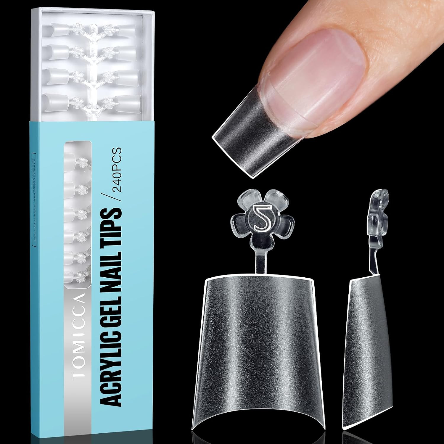 Short Coffin Nail Tips, Acrylic Half Cover Nail Tips Coffin 240Pcs, No C Curve F