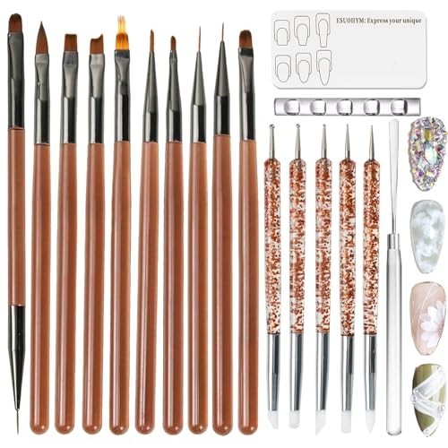 Nail Art Brush Set 18 Piece Acrylic Gel Liner Dotting Tools French Tip Sculpting