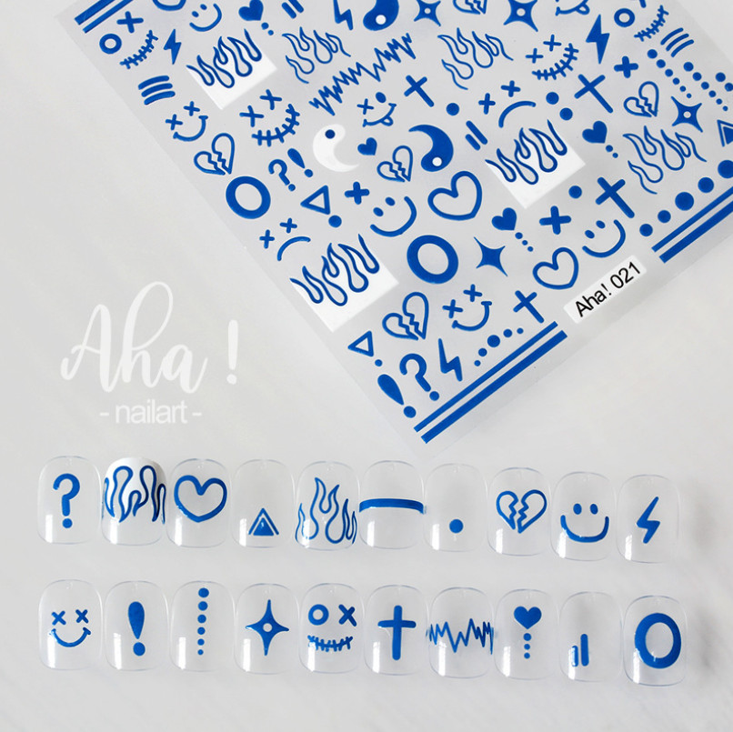 Black Blue Flame Smiley Love Stars Impressionist Drawing Line Flame Sticker NH19
