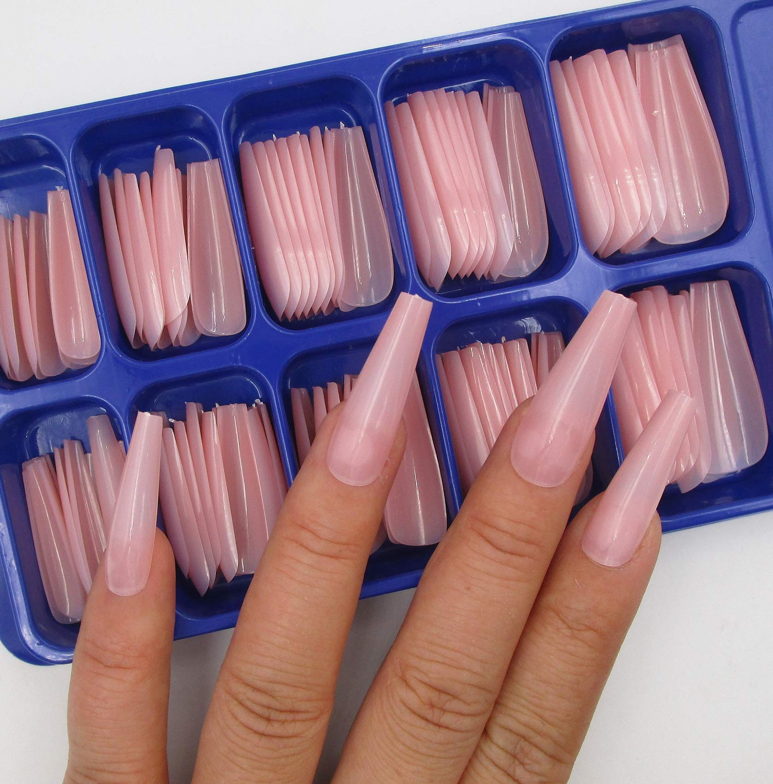 100pc Colored Long Coffin False Nails Artificial Acrylic Tips Ballerina Shape…