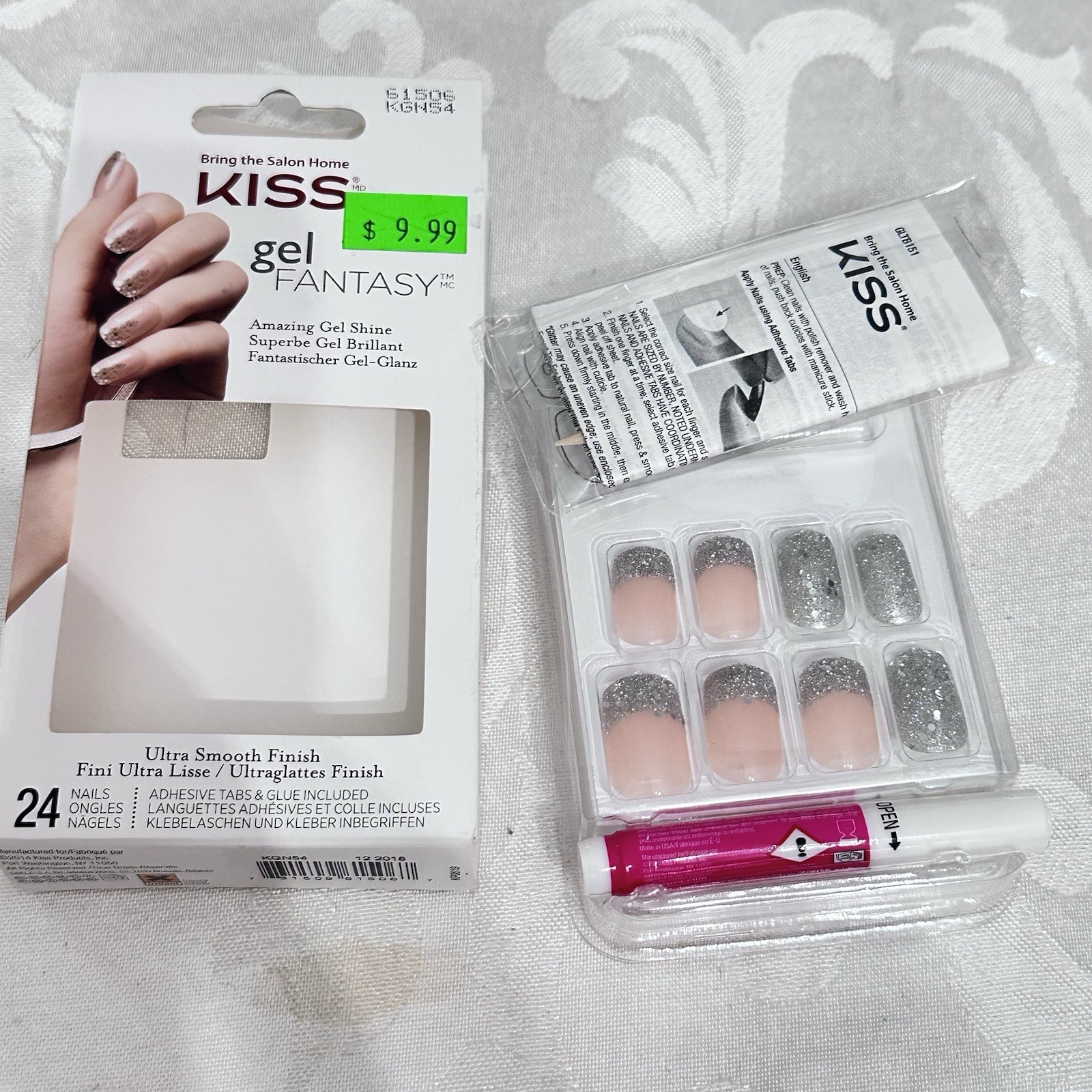 KISS Nails Medium Length Gel Fantasy, Glitter 24 Nails smooth Finish Square