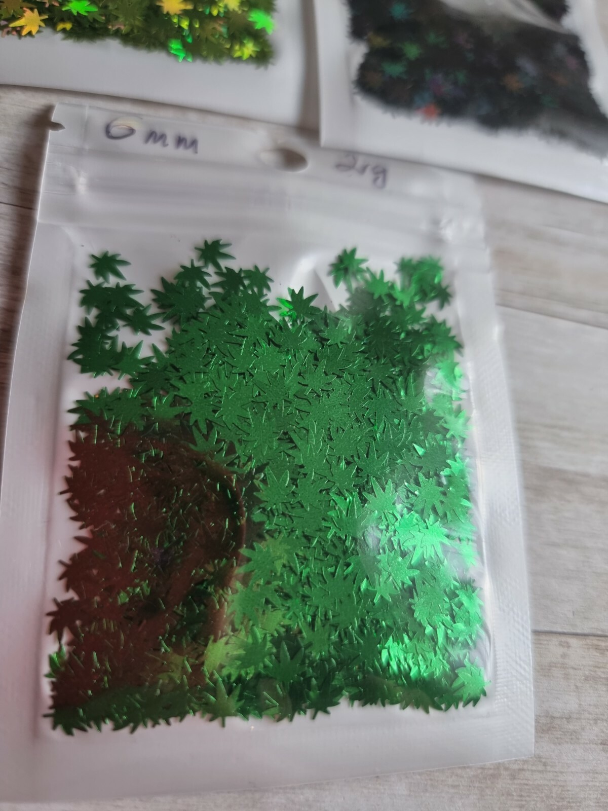 3 Bags Of Weed Leaf Sequins 2g Each Black Holographic Green Light Green Resin