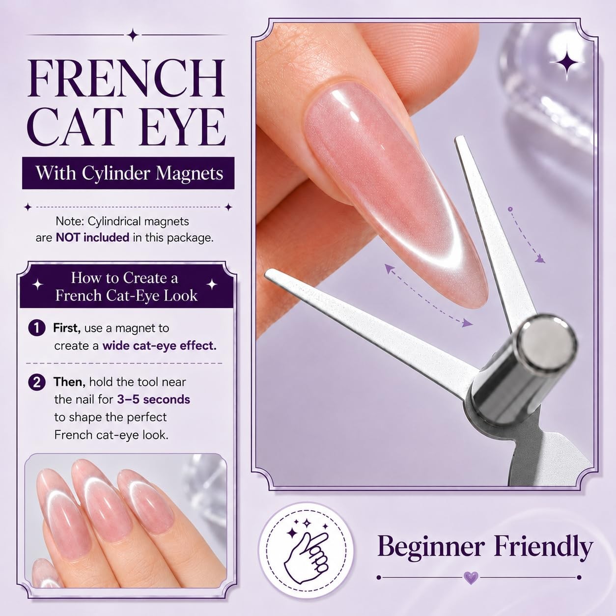 Cat Eye Magnet for Nails, 2-in-1 Strong Magnetic Nail Tool Set, Ring & Y-Shap…