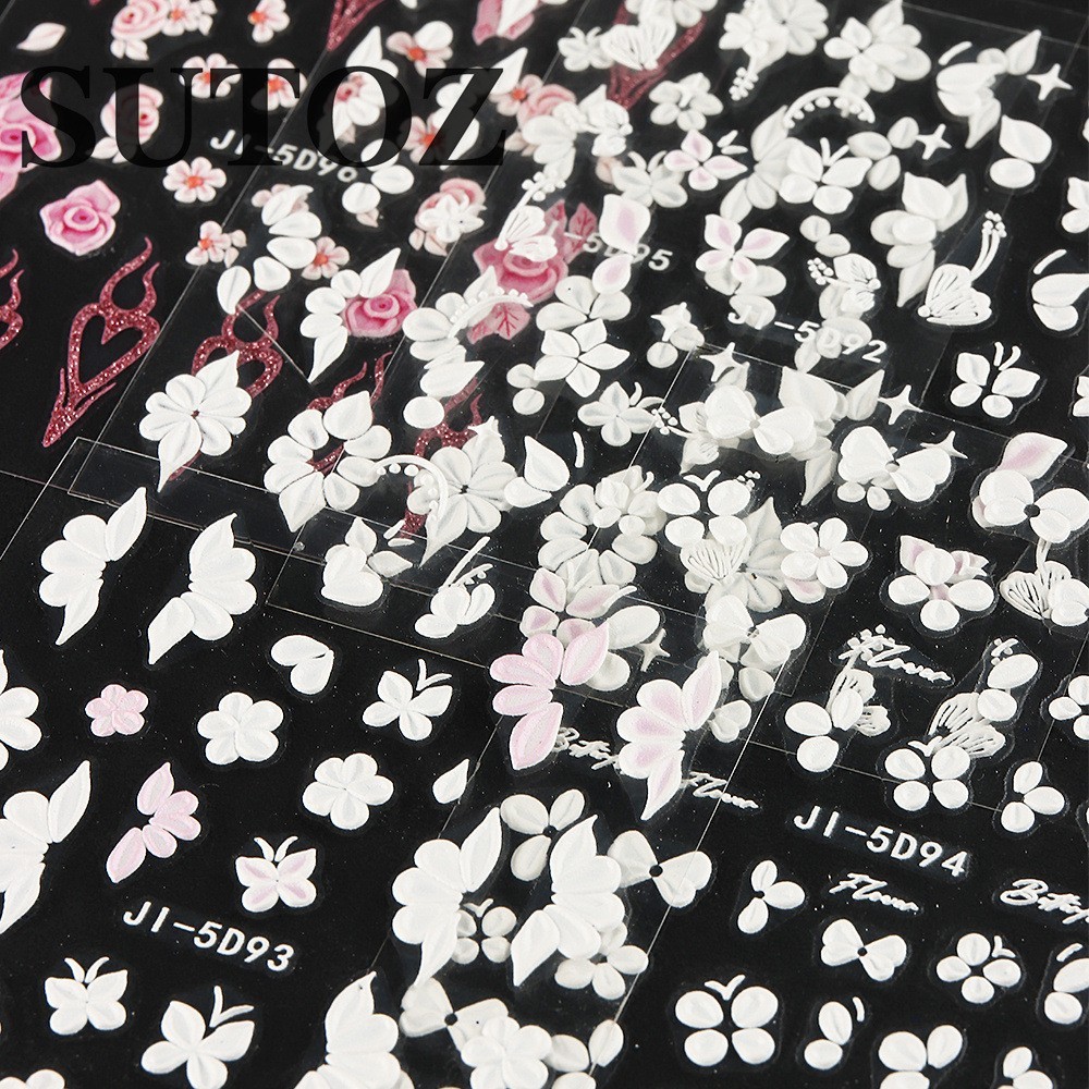 3D Flower Petal Embossed White Daisy Floral Nail Art Stickers Decor Slider NH29