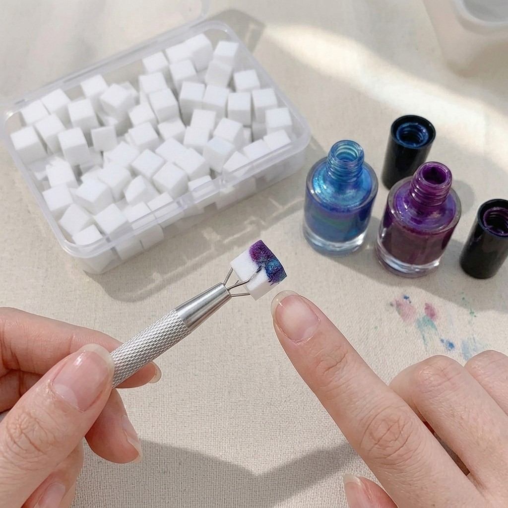 100Pcs Soft Nail Art Sponges Set With Metal Pick Up Pen For Gradient Nails