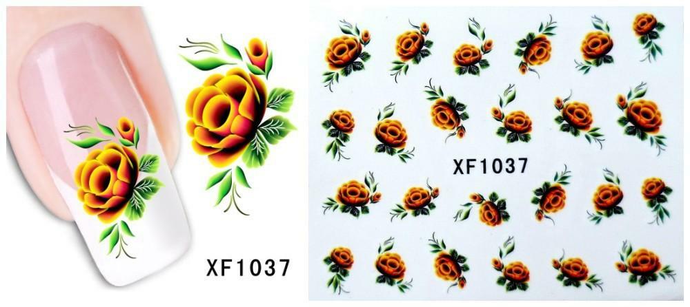 Nail Art Water Transfer Sticker Decal Stickers Pretty Flowers Yellow XF1037