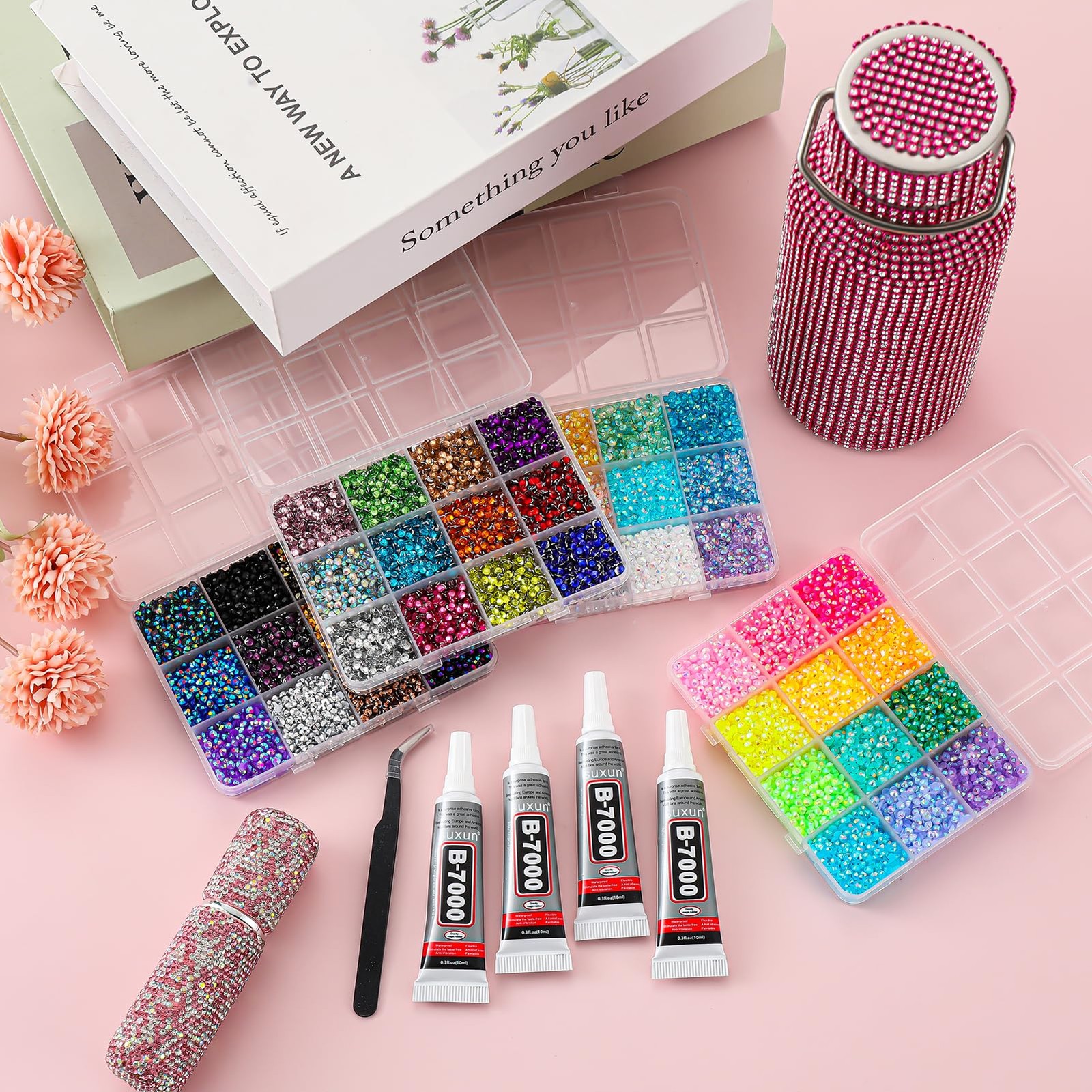 UWETIME 32000Pcs Resin Flatback Rhinestones for Bedazzling Kit with 4 Pcs B70…